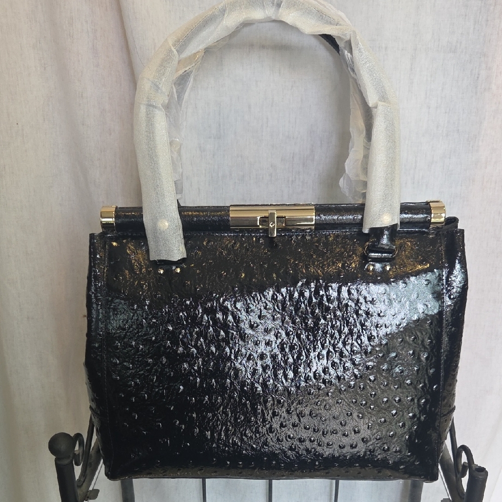 Kate Spade Knightsbridge Constance Leather Satchel Black Ostriche Patent Leather